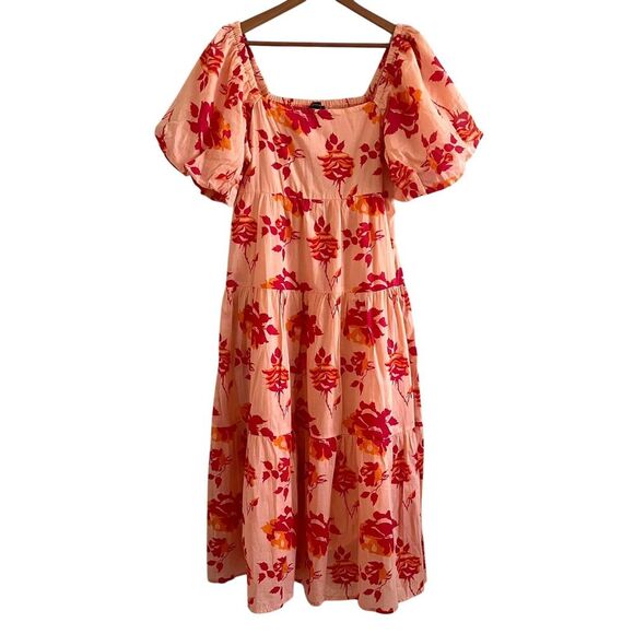 Meadow Rhodes Floral Maxi Dress L Smocked Tiered Babydoll Cottagecore Milkmaid - Picture 1 of 10